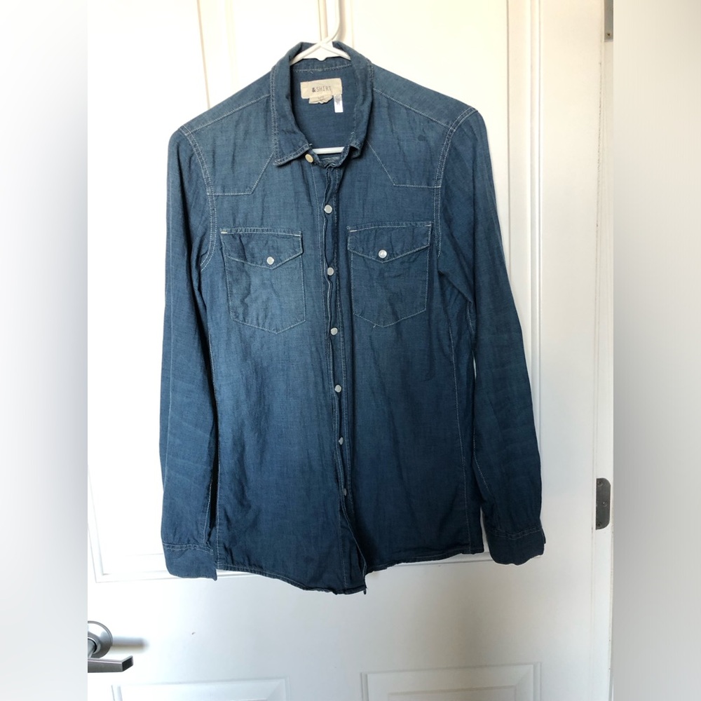 H&M Women’s Denim Cotton Blue Button-Up Shirt Size XS